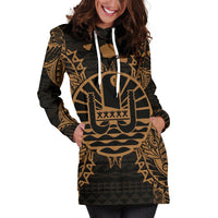 French Polynesia Polynesian Hoodie Dress Map Gold - Polynesian Pride