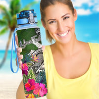American Samoa Custom Personalised Hydro Tracking Bottle White - Turtle Plumeria Banana Leaf - Polynesian Pride