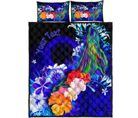 CNMI Custom Personalised Quilt Bed Set - Humpback Whale with Tropical Flowers (Blue) - Polynesian Pride