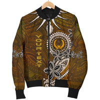 Pohnpei Custom Personalised Men's Bomber Jacket - Polynesian Boar Tusk Brown - Polynesian Pride