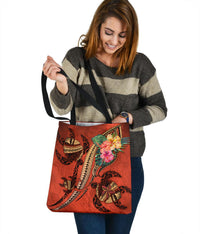 Polynesian Turtle Tote Bag - Tribal Tattoo with Hibiscus Coral - Polynesian Pride