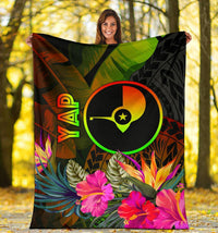 YAP Polynesian Premium Blanket - Hibiscus and Banana Leaves - Polynesian Pride