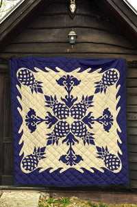 Hawaiian Pineapple Pattern Premium Quilt - Blue - Argu Style - AH - Polynesian Pride