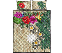 Nauru Polynesian Quilt Bed Set - Hibiscus Turtle Tattoo Beige - Polynesian Pride