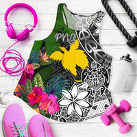 Papua New Guinea Women Racerback Tank - Turtle Plumeria Banana Leaf Black - Polynesian Pride