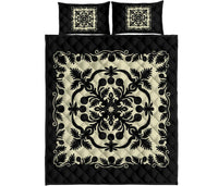 Hawaii Quilt Bed Set Royal - Black And Beige Ver 1 Black - Polynesian Pride