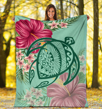 Hawaii Turtle Hibiscus Plumeria Premium Blanket - Hug Style - Polynesian Pride