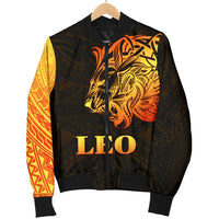 Sun In Leo Zodiac Men Bomber Jacket Polynesian Tattoo Simple - Orange Black - Polynesian Pride