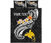 Papua New Guinea Custom Personalised Quilt Bed Set - PNG Seal Polynesian Patterns Plumeria (Black) - Polynesian Pride