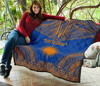 Marshall Islands Premium Quilt - Marshall Islands Flag Polynesian Chief BLue Version - Polynesian Pride