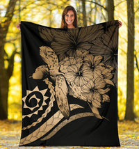Hawaii Turtle Hibiscus Polynesian Vintage Premium Blanket - Gold - Polynesian Pride