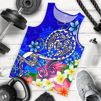 Polynesian Men's Tank Top - Turtle Plumeria Blue Color Blue - Polynesian Pride