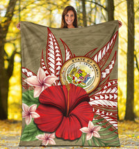 Hawaii Polynesian Coat Of Arm Tropical Premium Blanket - AH - Polynesian Pride