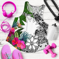 Nauru Women's Racerback Tank White - Turtle Plumeria Banana Leaf White - Polynesian Pride