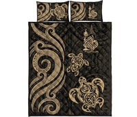 New Caledonia Quilt Bed Set - Gold Tentacle Turtle - Polynesian Pride