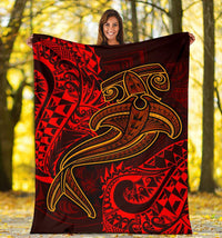 Polynesian Premium Blanket - Red Shark Polynesian Tattoo - Polynesian Pride
