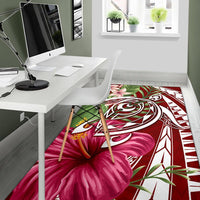Hawaii Polynesian Turtle Tropical Hibiscus Plumeria Rug - Red - Polynesian Pride