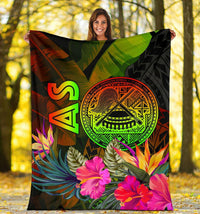 American Samoa Polynesian Premium Blanket - Hibiscus and Banana Leaves - Polynesian Pride
