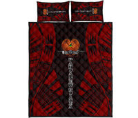 Papua New Guinea Quilt Bed Set - Papua New Guinea Coat Of Arms & Polynesian Red Tattoo Style Art - Polynesian Pride
