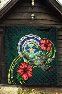 Northern Mariana Islands Polynesian Premium Quilt - Green Turtle Hibiscus - Polynesian Pride