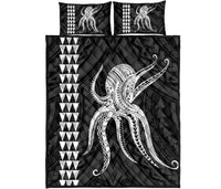 Hawaii Octopus KaKau Polynesian Quilt Bed Set - White White - Polynesian Pride