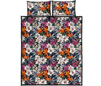 Hawaii Quilt Bed Set Seamless Exotic Pattern With Tropical Leaves Flowers AH - Polynesian Pride