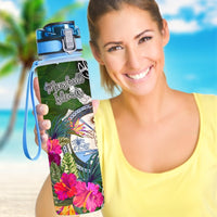 Marshall Islands Hydro Tracking Bottle White - Turtle Plumeria Banana Leaf Crest - Polynesian Pride