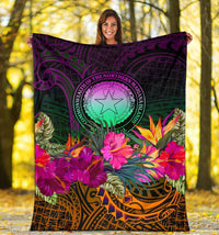 Northern Mariana Islands Polynesian Premium Blanket - Summer Hibiscus - Polynesian Pride
