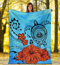 Hawaiian Map Kanaka Sea Turtle Seal Of Hawaii Hibiscus Plumeria Polynesian Blanket - Polynesian Pride