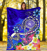 American Samoa Polynesian Premium Blanket - Turtle Plumeria (Blue) - Polynesian Pride