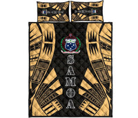 Samoa Quilt Bed Set - Samoa Coat Of Arms Polynesian Yellow Tattoo Style Yellow - Polynesian Pride