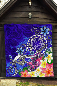 Hawaii Premium Quilt - Turtle Plumeria Polynesian Tattoo Blue Color - Polynesian Pride