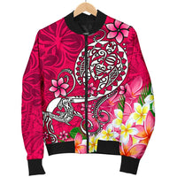 Polynesian Men's Bomber Jacket - Turtle Plumeria Pink Color - Polynesian Pride
