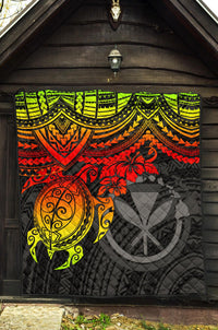 Hawaii Polynesian Premium Quilt - Kanaka Maoli & Reggae Turtle Hibiscus - Polynesian Pride