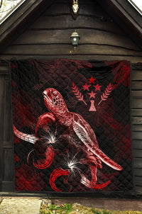 Kosrae Polynesian Premium Quilt - Turtle With Blooming Hibiscus Red - Polynesian Pride