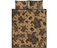 Hawaii Quilt Bed Set Polynesia Turtle Palm And Sea Pebbles Gold AH - Polynesian Pride