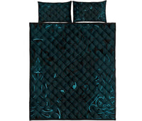 New Zealand Quilt Bed Set, Maori Gods Quilt And Pillow Cover Tumatauenga (God Of War) - Blue - Polynesian Pride
