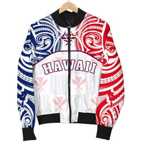 Hawaiian Kanaka Women's Bomber Jacket Flag Nation Demodern White AH - Polynesian Pride