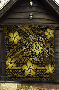 Hawaii Mix Polynesian Turtle Plumeria Premium Quilt - AH - Nick Style - Yellow - Polynesian Pride