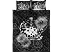 Samoa Polynesian Quilt Bed Set - Samoa Coat Of Arms & Black Hibiscus - Polynesian Pride
