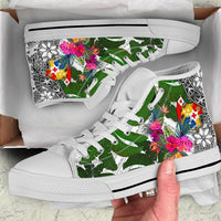 Tonga High Top Shoes White - Turtle Plumeria Banana Leaf - Polynesian Pride
