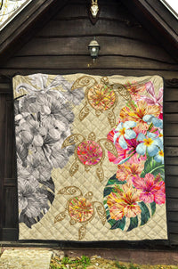 Hawaii Polynesian Flowers Swimming Turtles Premium Quilt - Polynesian Pride
