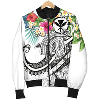 Polynesian Hawaii Kanaka Maoli Men's Bomber Jacket - Summer Plumeria (White) - Polynesian Pride