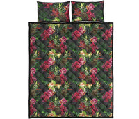Hawaii Quilt Bed Set Palm Leaves Pineapples Jungle Leaf AH - Polynesian Pride