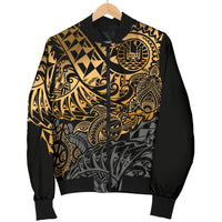 Tahiti Polynesian Men Bomber Jacket - Gold Turtle Hibiscus Flowing - Polynesian Pride