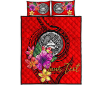 American Samoa Polynesian Custom Personalised Quilt Bed Set - Floral With Seal Red - Polynesian Pride