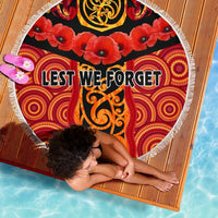 Anzac Lest We Forget Poppy Beach Blanket New Zealand Maori Silver Fern - Australia Aboriginal - Polynesian Pride