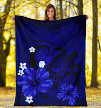Hawaii Turtle Poly Tribal Blue Premium Blanket - Polynesian Pride