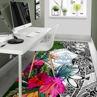 Palau Area Rug White - Turtle Plumeria Banana Leaf Crest - Polynesian Pride