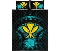 Kanaka Maoli (Hawaii) Polynesian Quilt Bed Set Hibiscus Turquoise - Polynesian Pride
